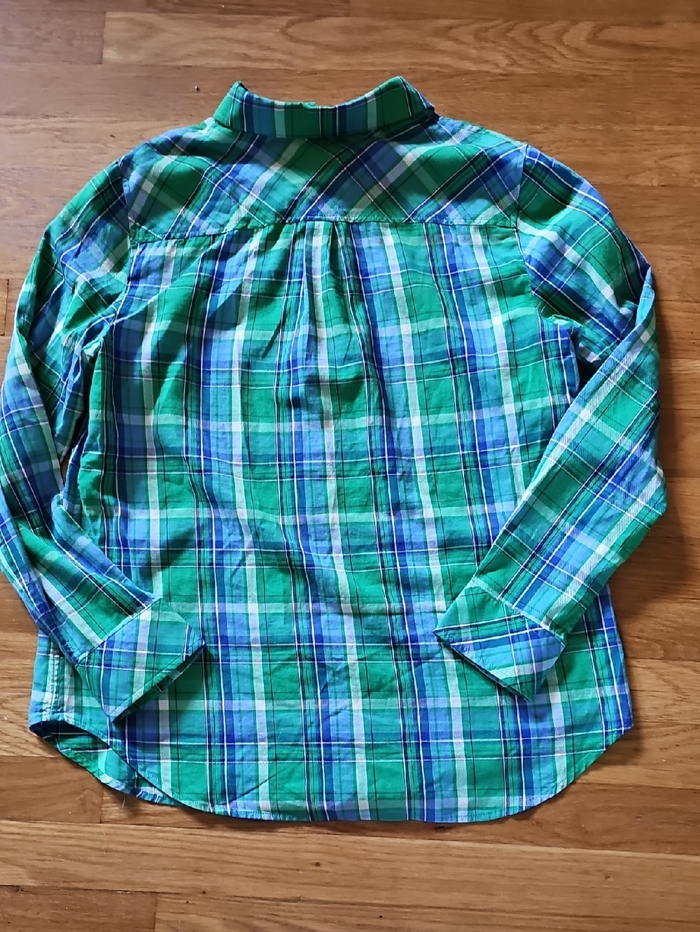 Talbot's Green Blue Plaid Long Sleeve Button Front Blouse Women's Size Medium - Picture 9 of 11